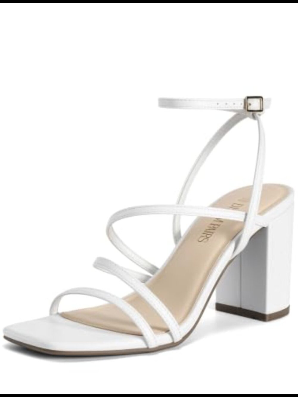 Chunky Block Heel Square Toe Strappy Sandal Faux Leather Dress Heel